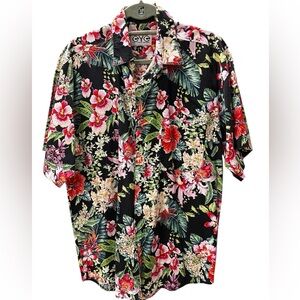 Vintage 90's tropical baggy Hawaiian Tiki button down RED EYE shirt-M